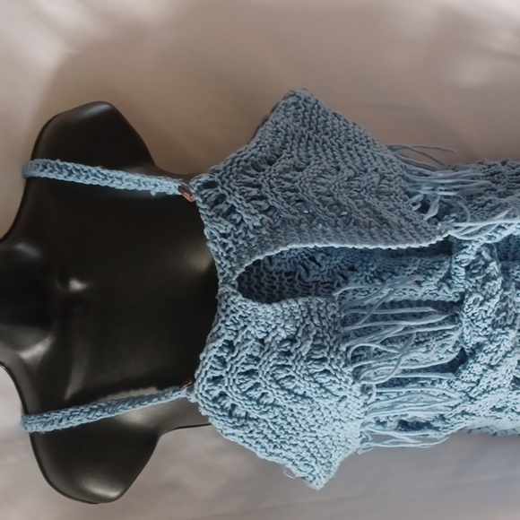 vintage hand-crocheted jumpsuit, blue, one of a kind, sz medium, handmade - Picture 2 of 5